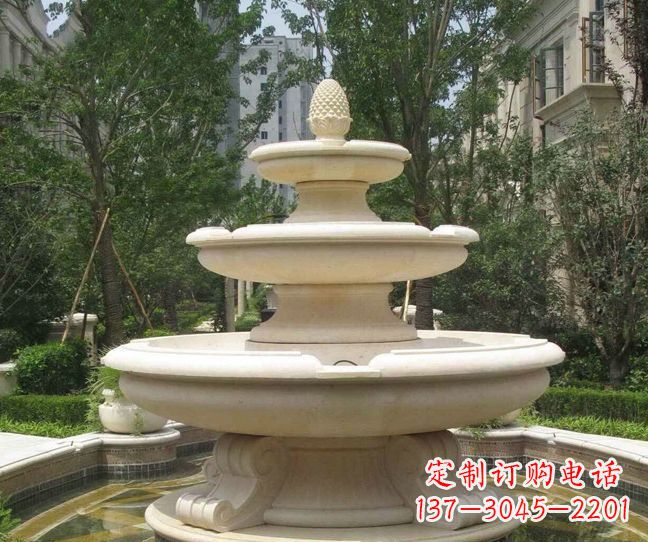 南阳小区景观晚霞红多层喷泉石雕
