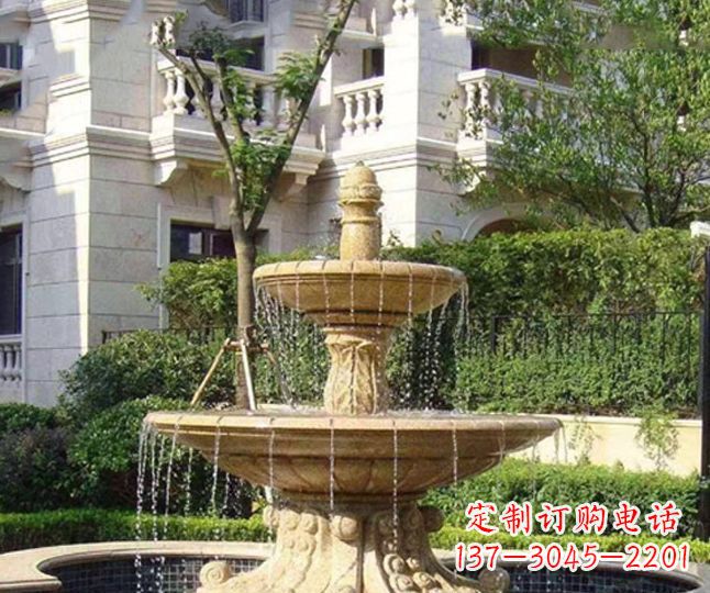 南阳小区景观晚霞红多层喷泉石雕 (4)