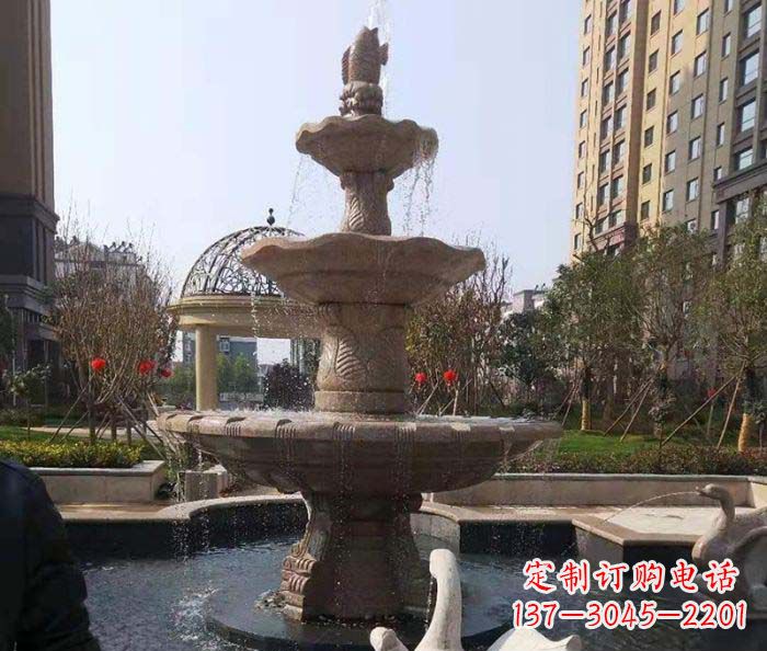 南阳小区景观晚霞红鲤鱼石雕喷泉