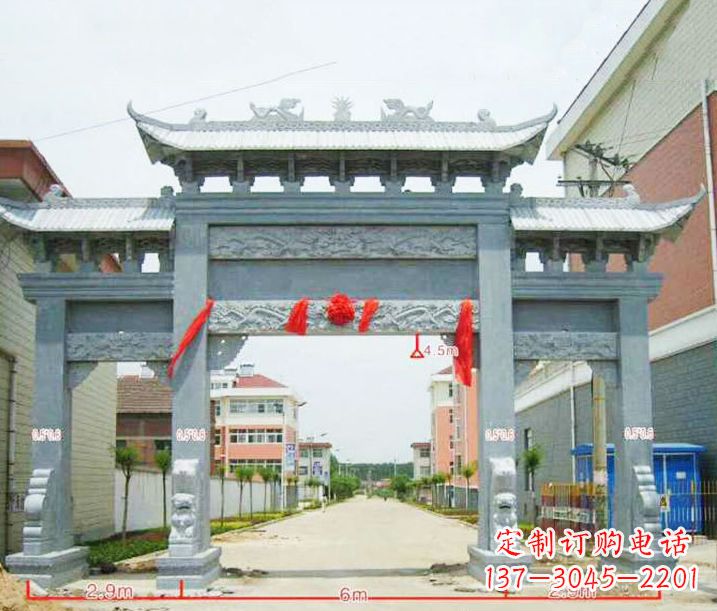 南阳小区三门牌坊石雕