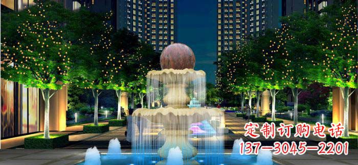 南阳小区石来运转风水球石雕喷泉