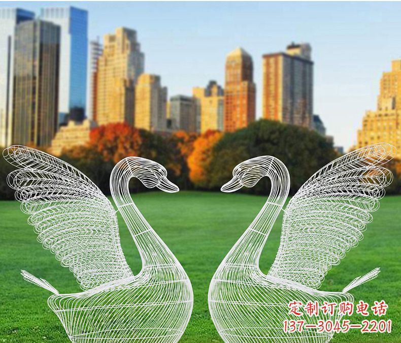 南阳小区天鹅镂空不锈钢雕塑