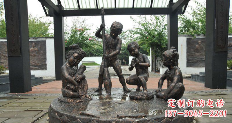南阳写毛笔字的小孩小品铜雕