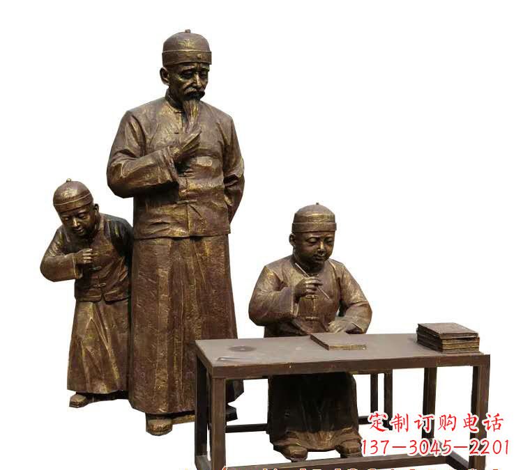 南阳学生与老师人物铜雕