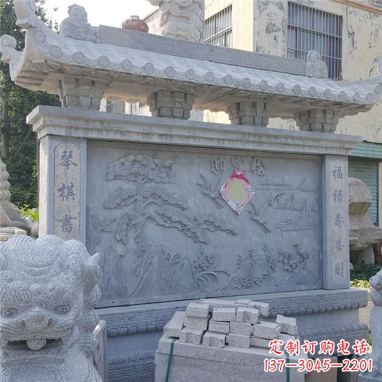 南阳迎客松石雕影壁墙