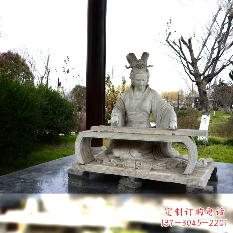 南阳虞姬弹琴雕塑-公园古代人物著名美女情景雕塑