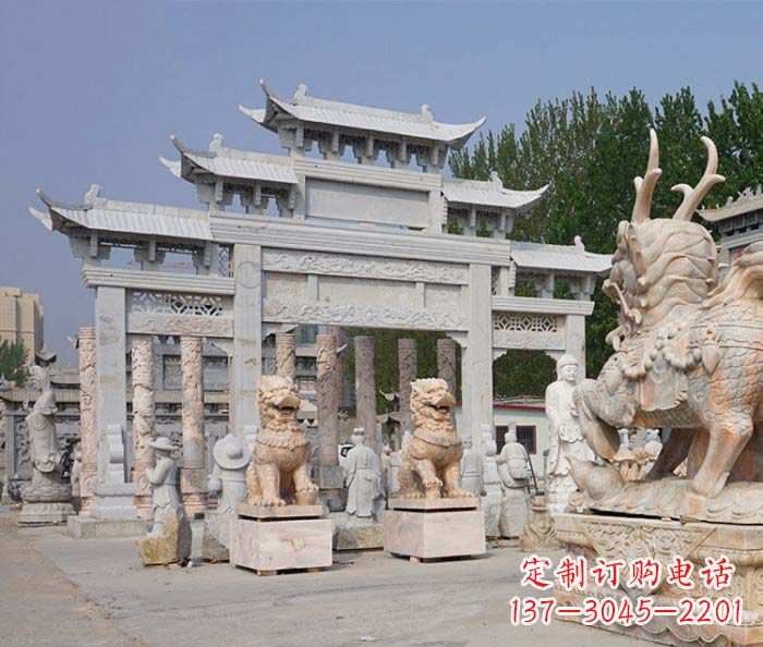 南阳园林仿古三门牌坊石雕