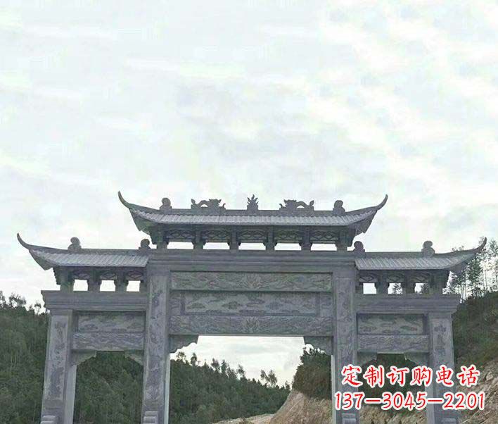 南阳园林仿古三门石牌坊景观石雕