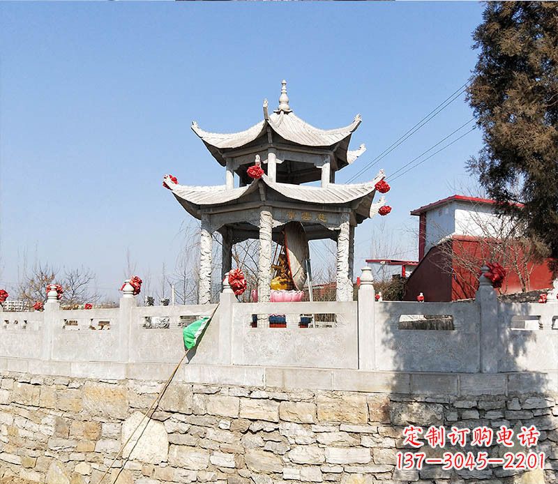 南阳园林仿古双层石凉亭景观石雕 (3)