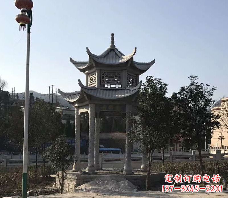 南阳园林仿古双层石凉亭景观石雕 (4)
