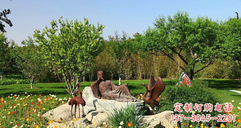 南阳园林古代人物仙鹤景观铜雕