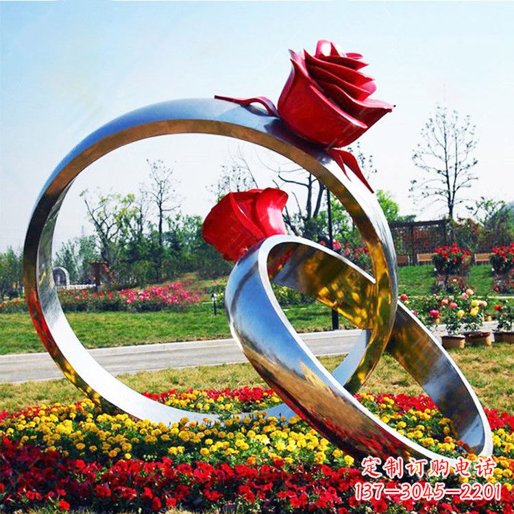 南阳园林花丛不锈钢玫瑰花戒指雕塑