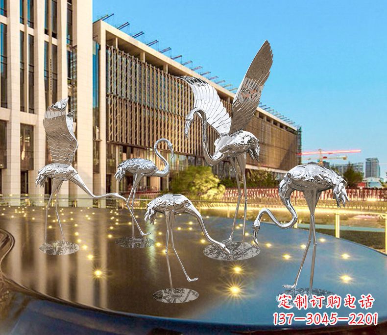 南阳园林火烈鸟不锈钢雕塑