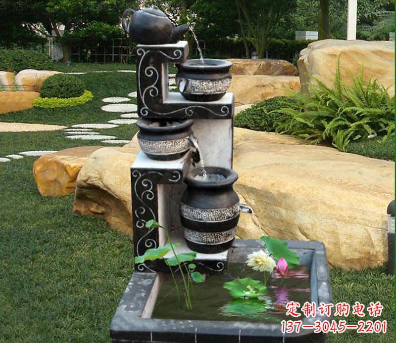 南阳园林景观茶壶流水池石雕