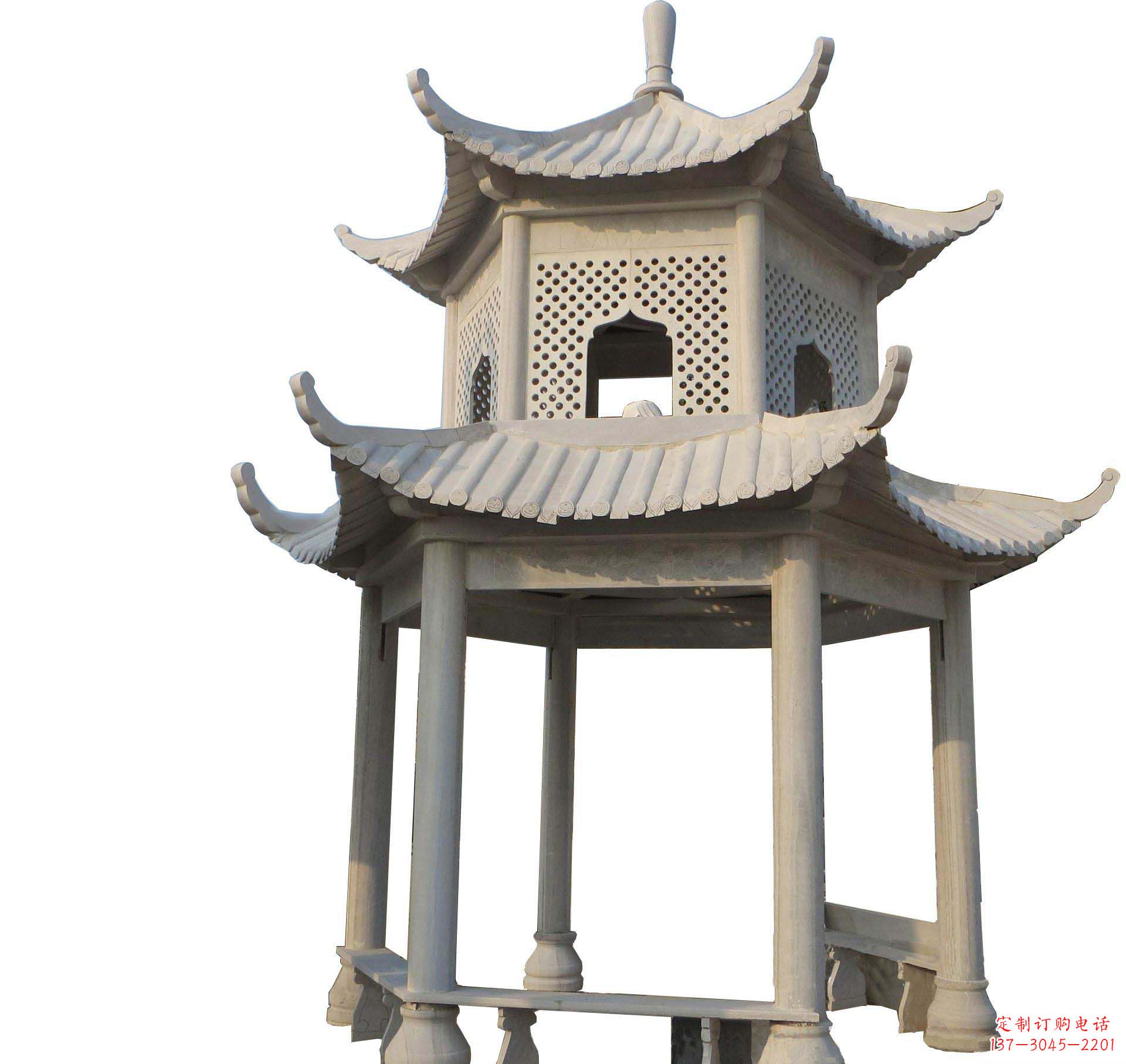 南阳园林景观大理石六角石雕双层凉亭