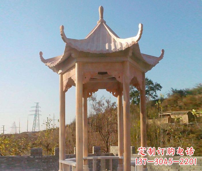 南阳园林景观晚霞红单层石雕凉亭