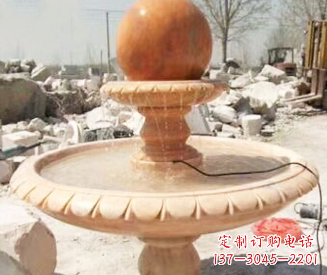 南阳园林景观晚霞红风水球喷泉石雕 (3)