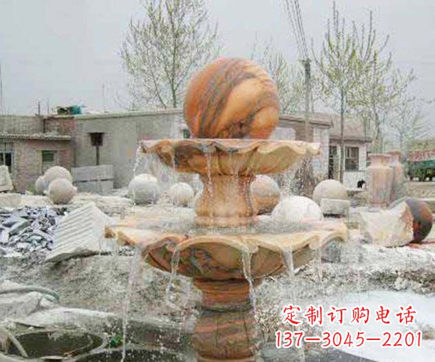南阳园林景观晚霞红风水球喷泉石雕