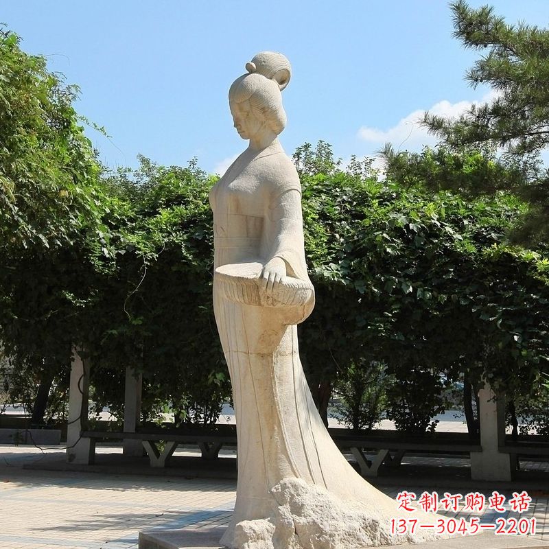 南阳园林历史人物著名美女秦罗敷砂岩石雕塑像