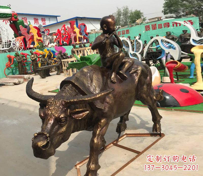 南阳园林牧童骑牛铜雕塑