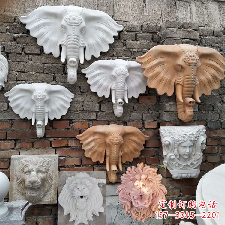 南阳园林喷水壁挂大象头部雕塑