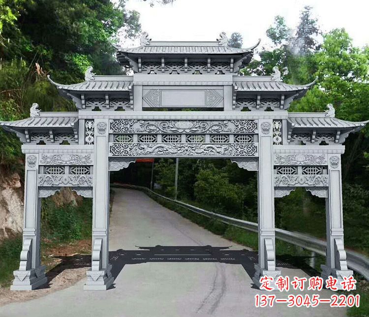 南阳园林三门石牌坊景观石雕