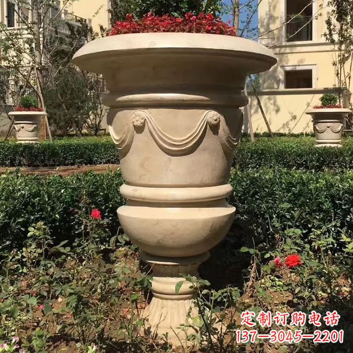 南阳园林砂岩石雕花盆