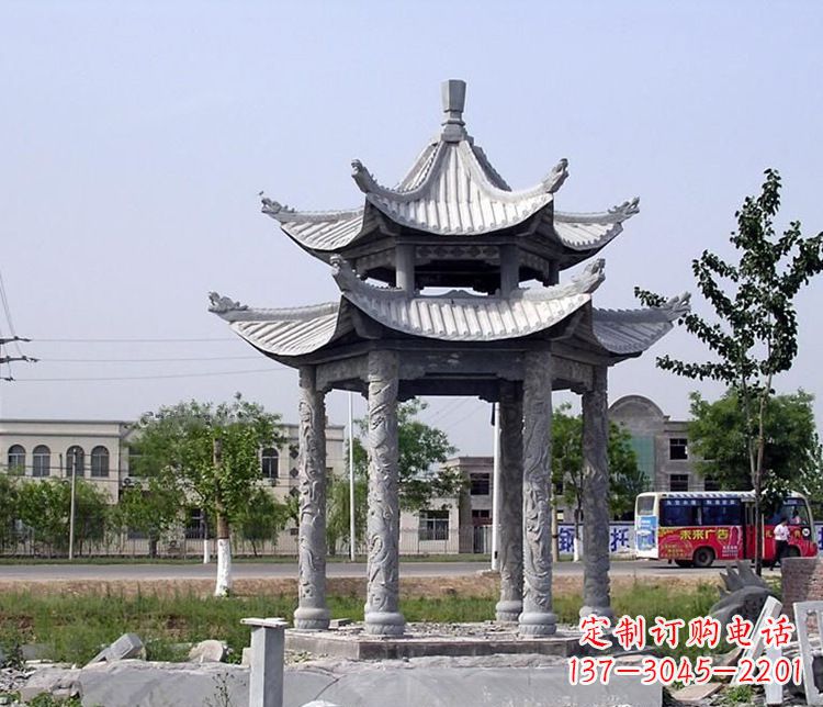 南阳园林双层仿古凉亭石雕