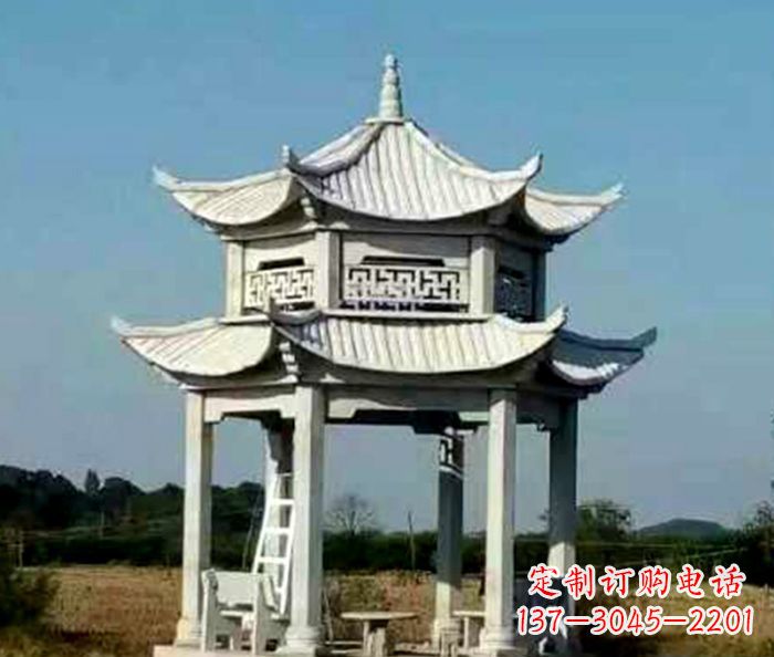 南阳园林双层石雕凉亭 (2)
