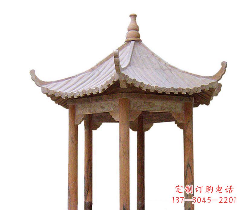 南阳园林晚霞红六角石凉亭景观石雕 (2)