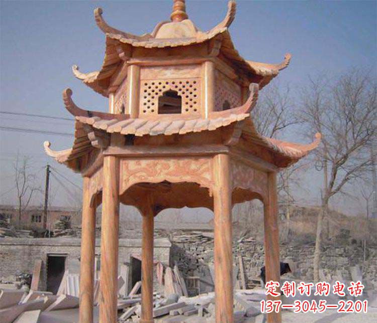 南阳园林晚霞红石凉亭景观石雕