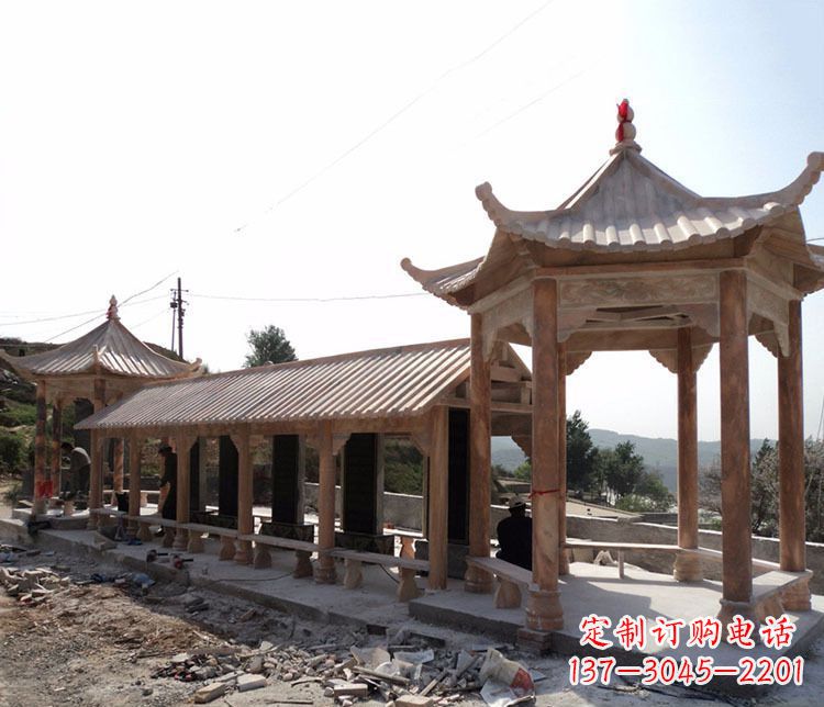 南阳园林晚霞红长廊凉亭景观石雕