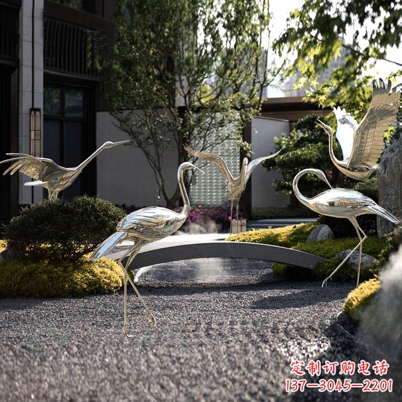 南阳园林装饰仙鹤不锈钢雕塑