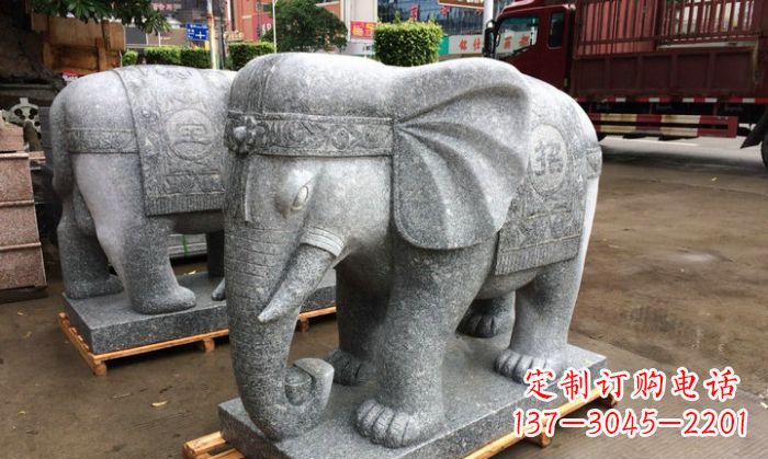 南阳招财进宝芝麻灰大象石雕 (3)