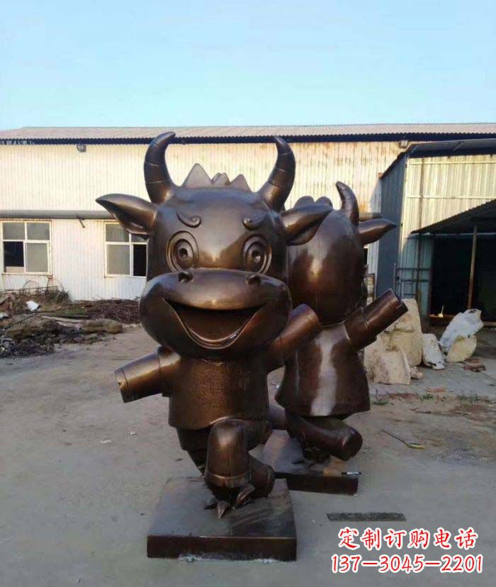 南阳招财牛玻璃钢仿铜动物雕塑