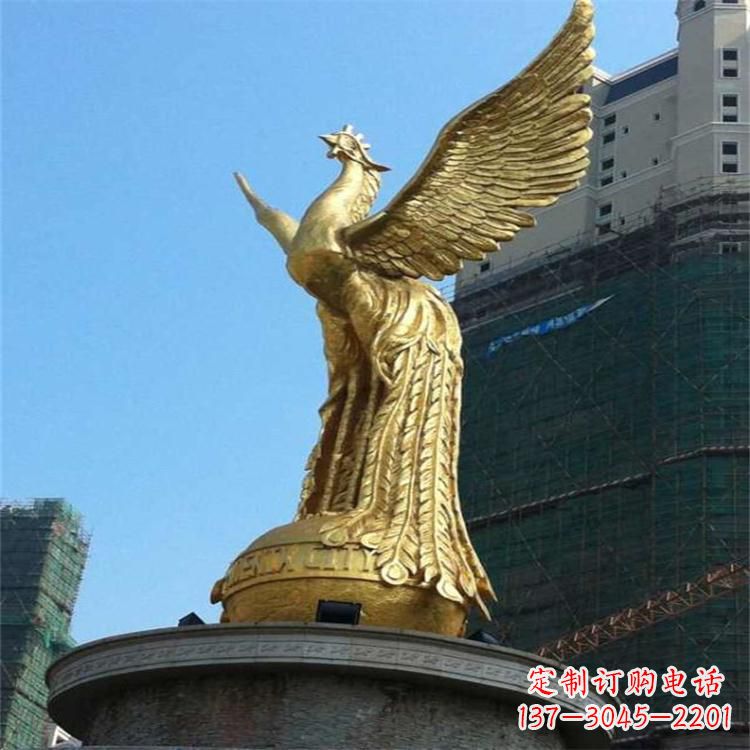 南阳铸铜鎏金凤凰景观雕塑-城市园林