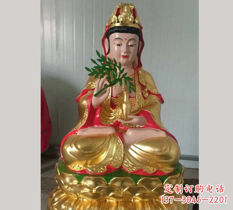 南阳铸铜贴金杨柳观音雕塑