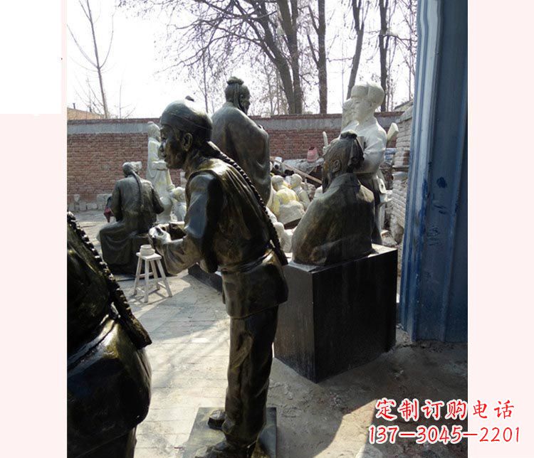 南阳作揖的店小二铜雕