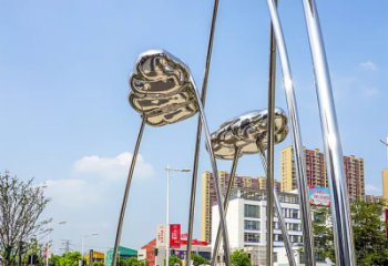 南阳荷叶雕塑-广场不锈钢抽象艺术荷叶雕塑