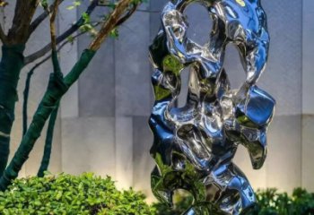 南阳太湖石雕塑-园林景观不锈钢镜面抽象太湖石雕塑